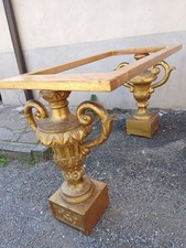 TAVOLINO BASSO CON 2 ANFORE LEGNO DORATE - RICCHI INTAGLI - PRIMI '900 EMILIA
