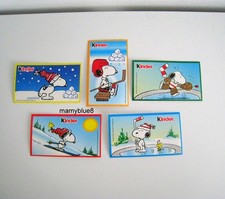 Kinder Vintage. Set completo di 5 stickers/adesivi Snoopy Sports Invernali