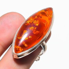 Anello regolabile con pietre preziose ambra gialla fatto a mano a forma di...