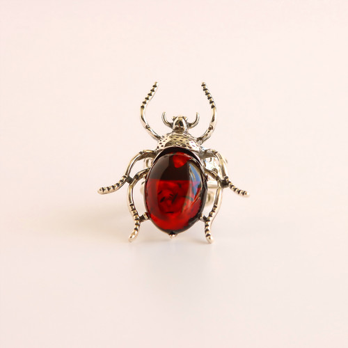 Anello scarabeo con ambra - anello,