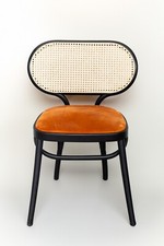 Sedia di Design in Velluto Arancio e Paglia