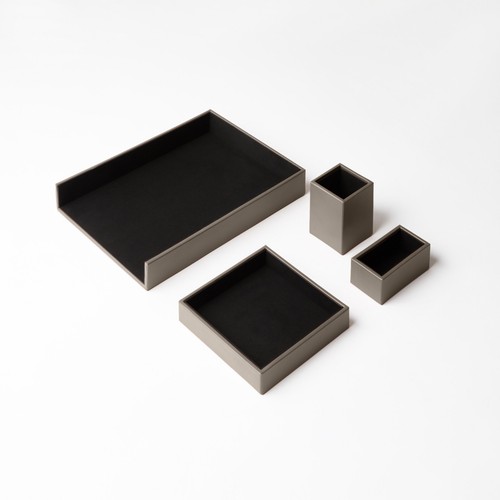 Set scrivania cuoio grigio - set,