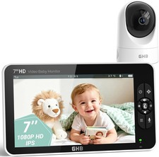GHB Baby Monitor Video e Audio Schermo 7'', 168 Ore di Autonomia, 350°/90° 1080p