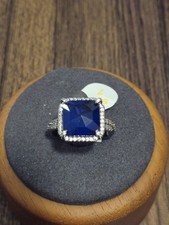 Anello Bomboniera Festa Misura 7 "Sparkle In The Sun" Zaffiro Crepuscolare su Ematite Pl