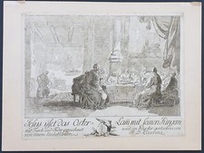 Stampa antica 1750 circa Laurenz Gesù pasqua agnello ultima cena acquaforte