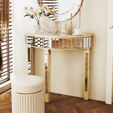 Tavolo consolle semicircolare specchiato tavolino divano vetro top con bordo oro