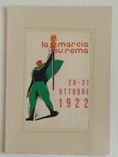 ba428  stampa cartoncino futurista la marcia su roma illustratore canevari 1922