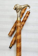 Bastone da passeggio manico leone in ottone - Bastone da passeggio in pelle di lusso per uomo, fatto a mano