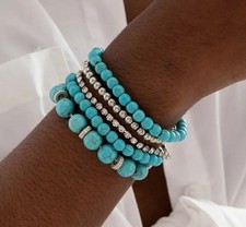 ???BRACCIALE  DONNA PIETRE NATURALI DURE TURCHESE ED ACCIAIO .ALTO ???