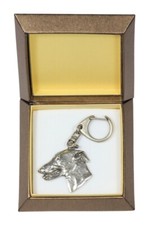 Levriero - Portachiavi argentato con cane in confezione regalo, decorazione per 