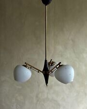 Lampadario Mid-Century Stilnovo style tre braccia anni 50 verto opale e ottone