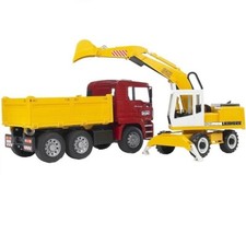 Bruder 2751 MAN TGA Autocarro con cassone ribaltabile e Escavatore Liebherr Incl