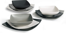 Eclipse Servizio Piatti Quadrati 18 Pezzi, Ceramica, Bianco, Nero E Grigio
