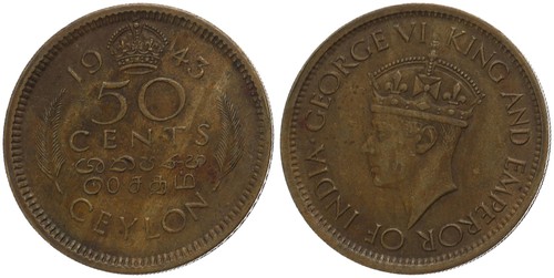Ceylon centesimi 1943 - ceylon,