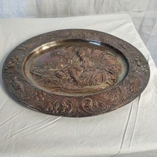 Piatto Antico in Rame Argentato Sbalzato e Cesellato con Scena Galante Fine 800