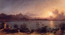 Beautiful Oil painting Martin Johnson Heade The Harbor at Rio de Janiero sunset