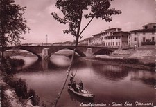 0635) CARTOLINA CASTELFIORENTINO FIUME ELSA ANIMATA BARCA BARCAIOLO VIAGGIATA