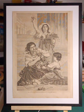Stampa antica in cornice Fioraie di Napoli xilografia originale 1860 firmata
