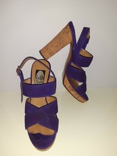Sandali scarpe scamosciate alcantara viola puro cuoio vintage donna numero 36,5