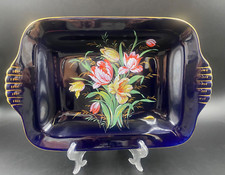 Centrotavola porta frutta stoviglie MESSERI Cobalt fiori oro vintage