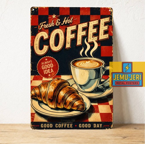 Poster metallo caffè fresco - , e