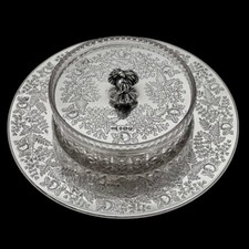 Piatto burro vittoriano argento sterling e cristallo Sheffield 1895 Walker & Hall