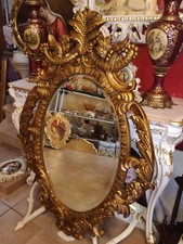 GRANDE SPECCHIERA CORNICE IN LEGNO FOGLIA ORO,SPECCHIO MOLATO,H CM 144X100