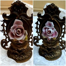 Coppia Di Abatjour Vintage Ottone Porcellana Biscuit