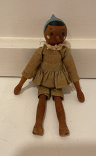 Bambola vintage Pinocchio piolo legno anni 50 Polonia snodata dipinta a mano 5" arte popolare