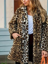 Cappotto Elegante da Donna in Pelliccia Sintetica con Stampa Leopardata