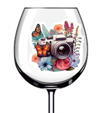 12 adesivi vinile colore vetro vino farfalla fotocamera fiori tropicali decalcomania z363