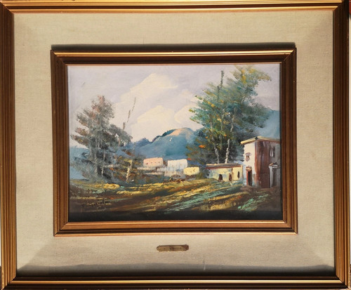 Quadro dipinto paesaggio case