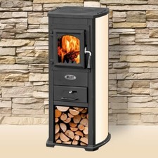 Stufa a legna / Termocamino acciaio e ghisa 7 / 8 kW - Mod. Long Hold Fire Beige