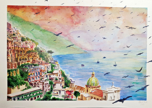 Positano quadro acquerello - positano,