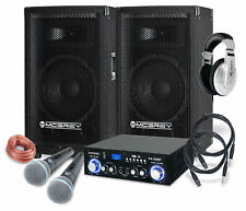 Impianto PA DJ Karaoke Sound Altoparlanti Casse Amplificatore Microfono Cavo Set 600W