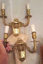 ANTICA COPPIA APPLIQUE CANDELABRO LAMPADA BRONZO OTTONE 