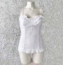 DENNY ROSE TOP CANOTTA CORSETTO BUSTINO BIANCO PIZZO SANGALLO SEXY CASUAL MODA