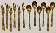 Set da dessert, 6 cucchiaini e 6 forchettine Siamesi in ottone, Design Bamboo