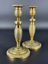 Coppia Antichi Candelabri Impero In Bronzo Epoca XIX Sec.