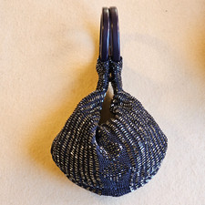 Borsetta pochette "Saldarini" da sera manici a bracciale, pajettes Blu notte