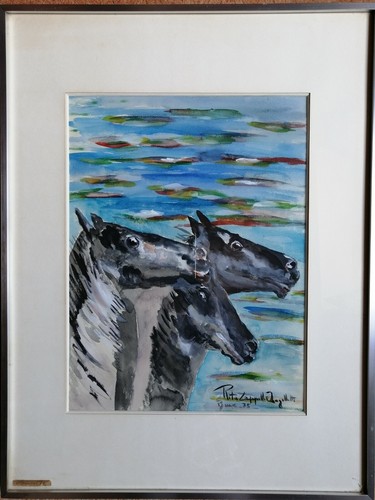 Quadro naif cavalli acquerello - naif,