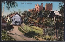 Cartolina Celje / Cilli, rovine del castello e locanda Burg-Wart 