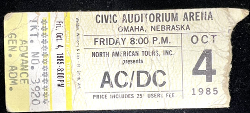 1985 biglietto concerto - ac/dc,