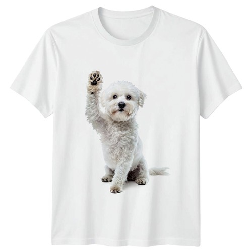 Shirt waving white - t-shirt, bichon