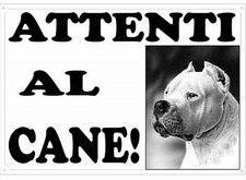 POSTER LOCANDINA QUADRO ADESIVO - ATTENTI AL CANE DOGO ARGENTINO PITBULL 
