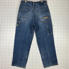 Southpole Carpenter Baggy Jeans 34x32 Hip Hop Abbigliamento da Lavoro Blu Denim Graffiti Y2K