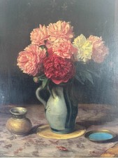 ANTICO DIPINTO OLIO FIORI NATURA MORTA DEL 1922 OSKAR MICHAELIS (1872-1946)