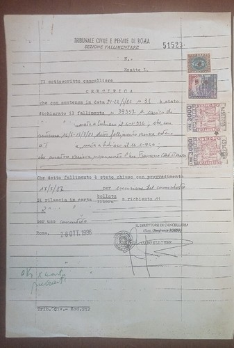 Certificato fallimento 1982 - certificato, +