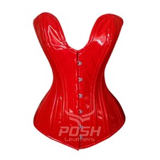 Corsetto in PVC lucido con allacciatura e stecche in acciaio, stile vittoriano,