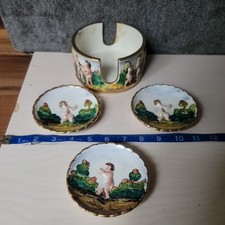 Set 3 sottobicchieri cherubino porcellana Capodimonte Italia vintage con supporto 4"